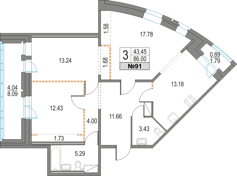 2-комнатная квартира в ЖК Приморский квартал на 7 этаже в 6 секции. Сдача в 2 кв. 2025 г.