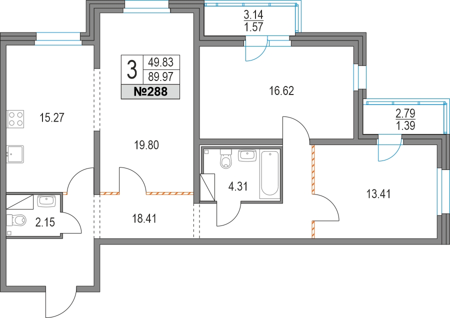1-комнатная квартира (Студия) в ЖК HighWay на 23 этаже в 8 секции. Сдача в 4 кв. 2023 г.
