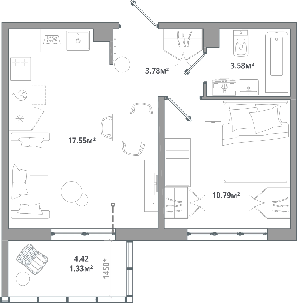 1-комнатная квартира (Студия) в ЖК HighWay на 10 этаже в 6 секции. Сдача в 4 кв. 2023 г.