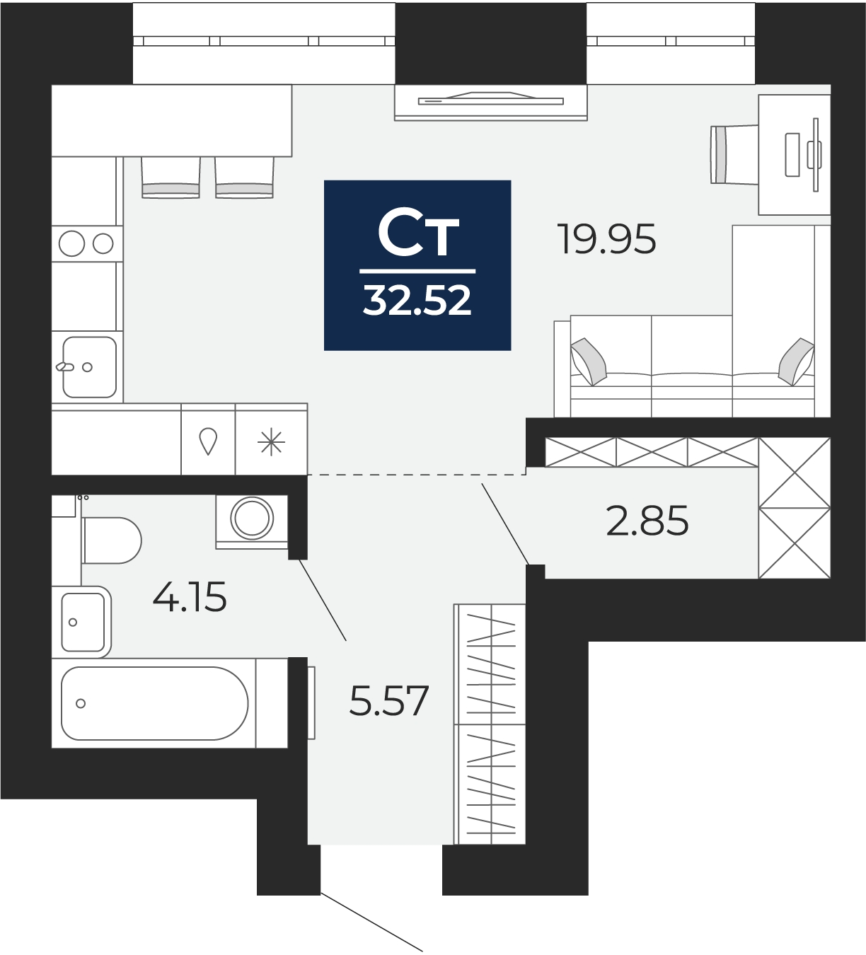 2-комнатная квартира в ЖК Южные сады на 2 этаже в 3 секции. Сдача в 2 кв. 2025 г.