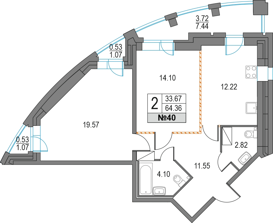 1-комнатная квартира с отделкой в ЖК ЛесART на 10 этаже в 1 секции. Сдача в 1 кв. 2024 г.