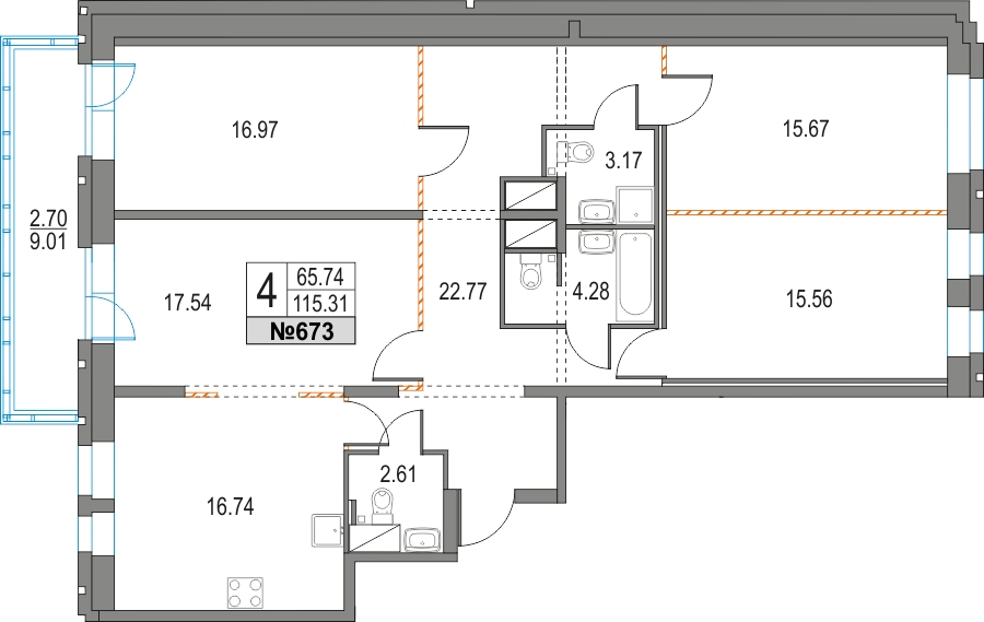 1-комнатная квартира в ЖК е.волюция на 4 этаже в 1 секции. Сдача в 3 кв. 2024 г.