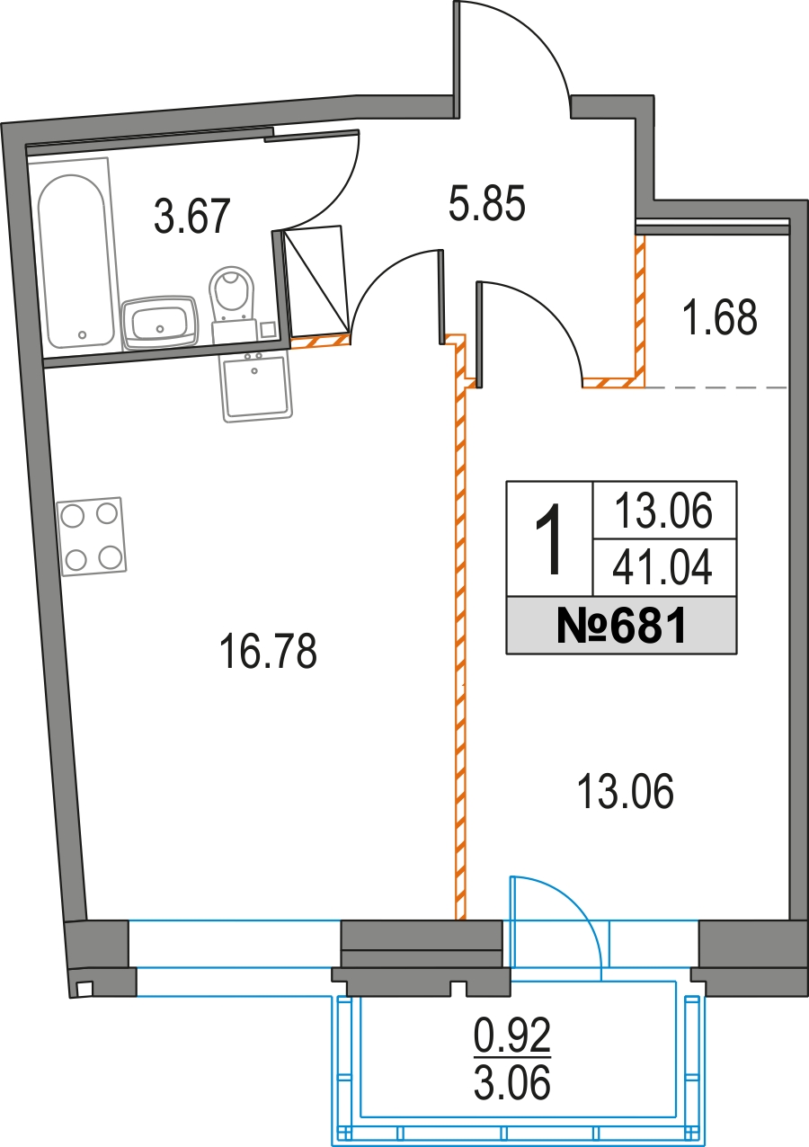 1-комнатная квартира с отделкой в ЖК ЛесART на 1 этаже в 1 секции. Сдача в 2 кв. 2024 г.