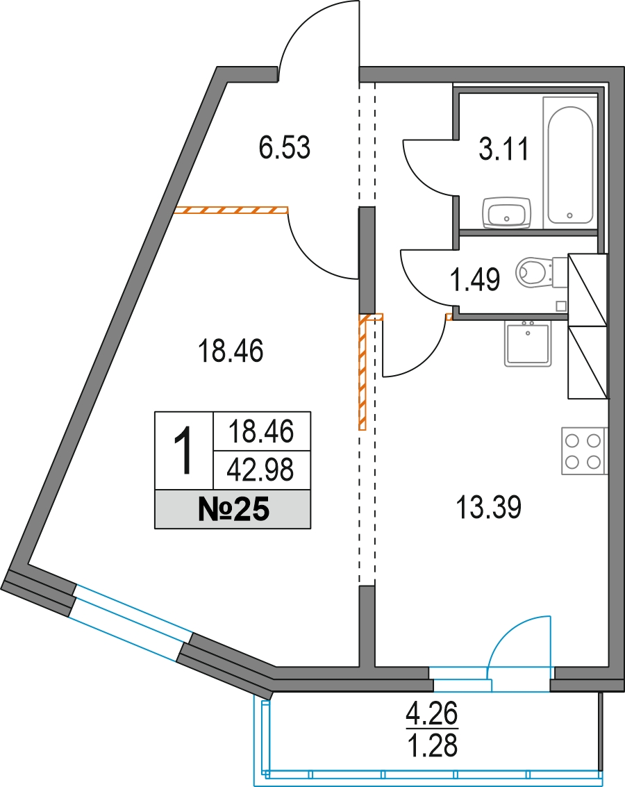 1-комнатная квартира (Студия) с отделкой в ЖК Преображенский на 10 этаже в 5 секции. Сдача в 3 кв. 2026 г.