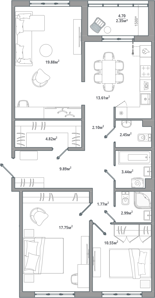 2-комнатная квартира с отделкой в ЖК ЛесART на 8 этаже в 1 секции. Сдача в 1 кв. 2024 г.