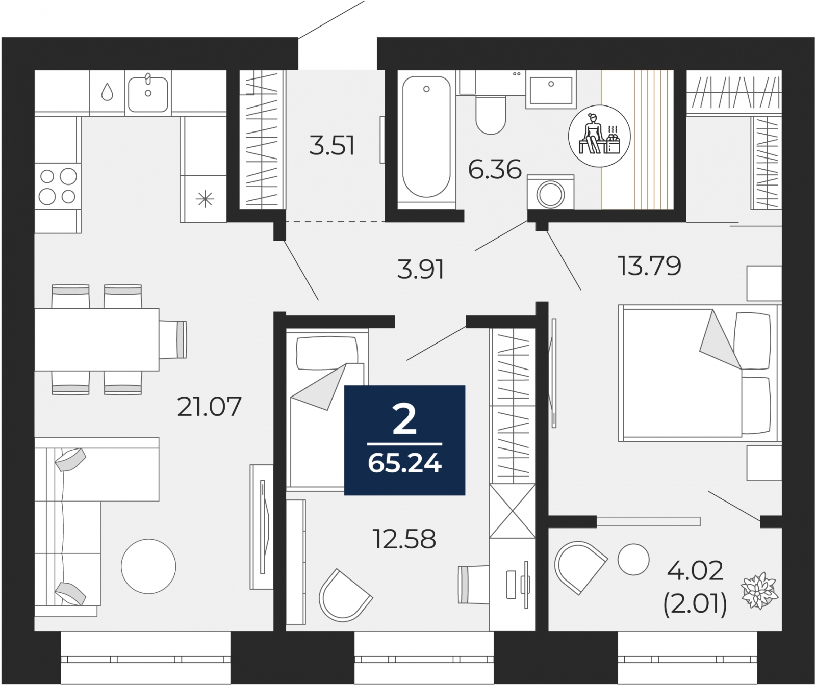 2-комнатная квартира с отделкой в ЖК ЛесART на 6 этаже в 1 секции. Сдача в 1 кв. 2024 г.