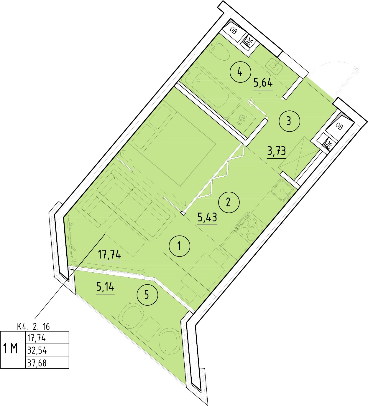 1-комнатная квартира (Студия) в ЖК Приморский квартал на 3 этаже в 6 секции. Сдача в 2 кв. 2025 г.