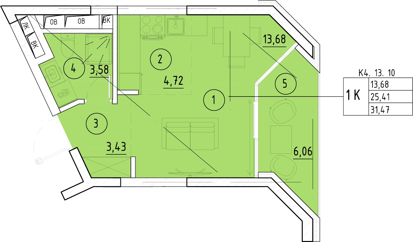1-комнатная квартира (Студия) в ЖК Приморский квартал на 9 этаже в 5 секции. Сдача в 2 кв. 2025 г.