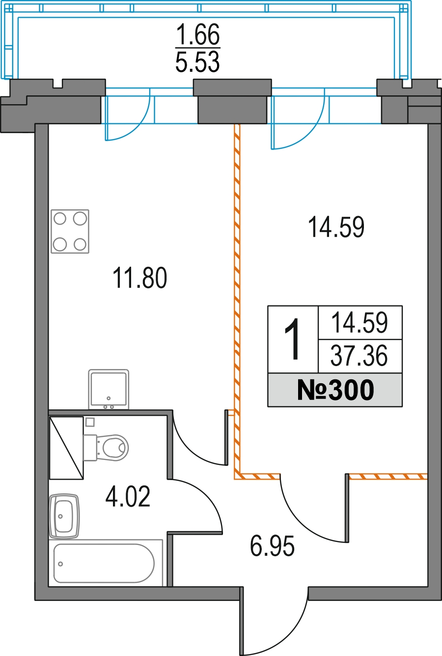 1-комнатная квартира (Студия) с отделкой в ЖК А101 Всеволожск на 7 этаже в 1 секции. Сдача в 3 кв. 2025 г.
