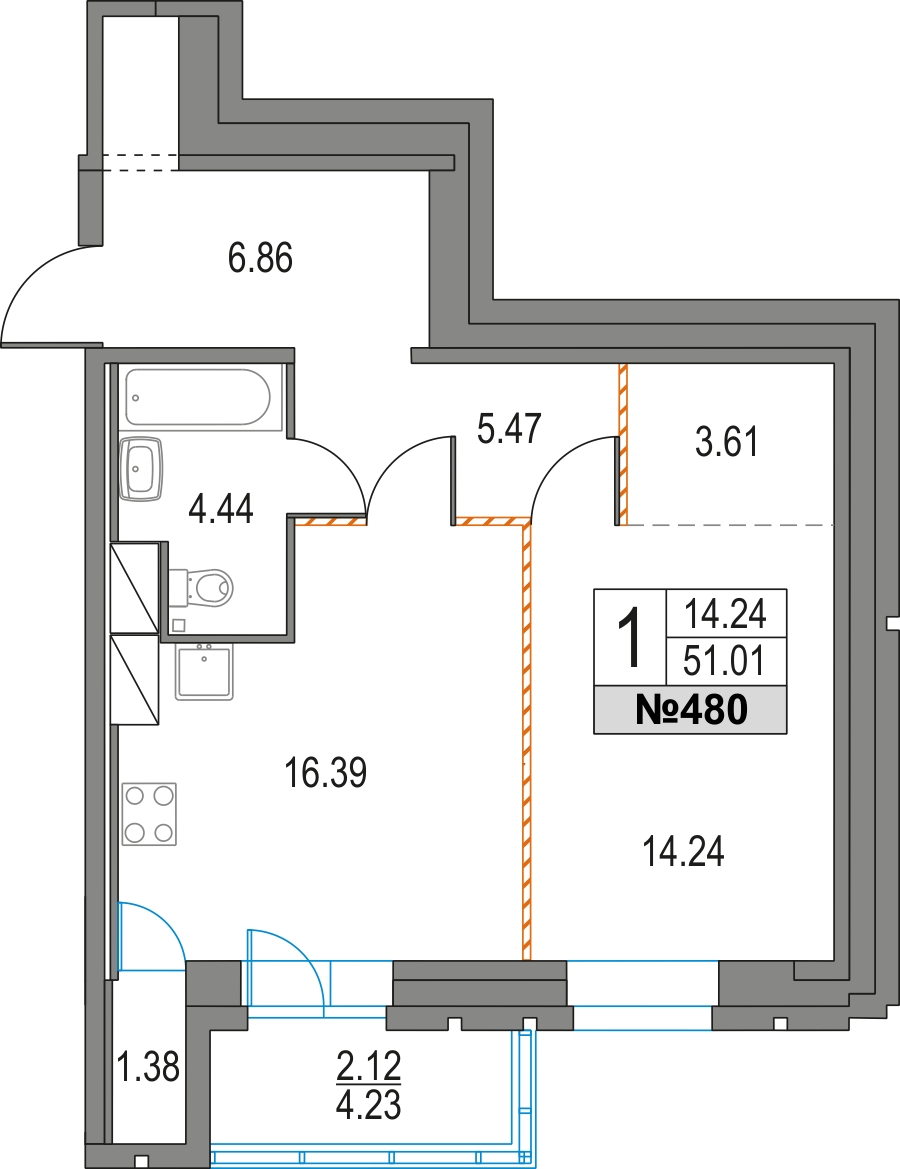 3-комнатная квартира с отделкой в ЖК Преображенский на 2 этаже в 3 секции. Сдача в 3 кв. 2026 г.