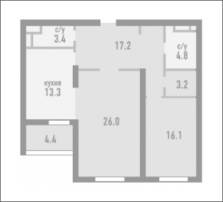 3-комнатная квартира в мкр. Новое Медведково на 8 этаже в 2 секции. Сдача в 4 кв. 2023 г.