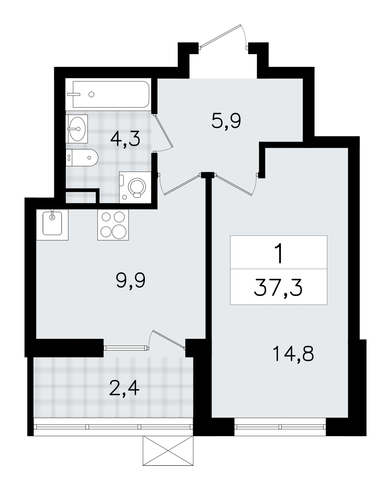 1-комнатная квартира в ЖК Upside Towers на 33 этаже в 1 секции. Сдача в 2 кв. 2026 г.