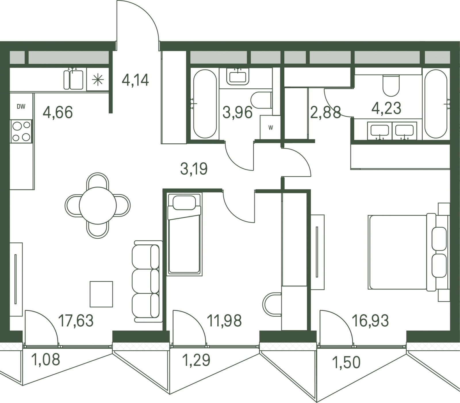 2-комнатная квартира в ЖК Приморский квартал на 5 этаже в 2 секции. Сдача в 2 кв. 2025 г.