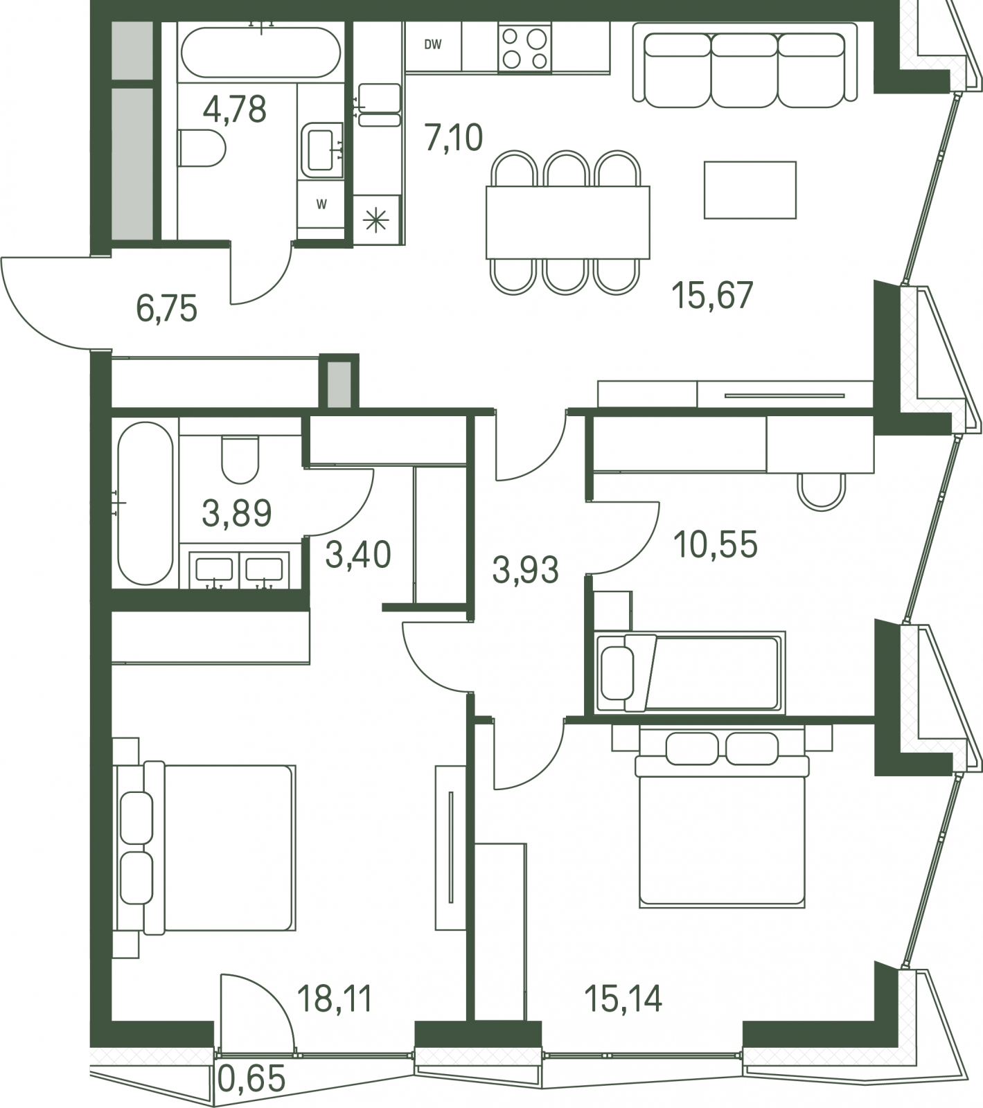 2-комнатная квартира в ЖК Приморский квартал на 4 этаже в 1 секции. Сдача в 2 кв. 2025 г.