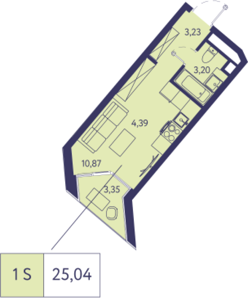 1-комнатная квартира с отделкой в ЖК Moments на 29 этаже в 1 секции. Сдача в 3 кв. 2025 г.