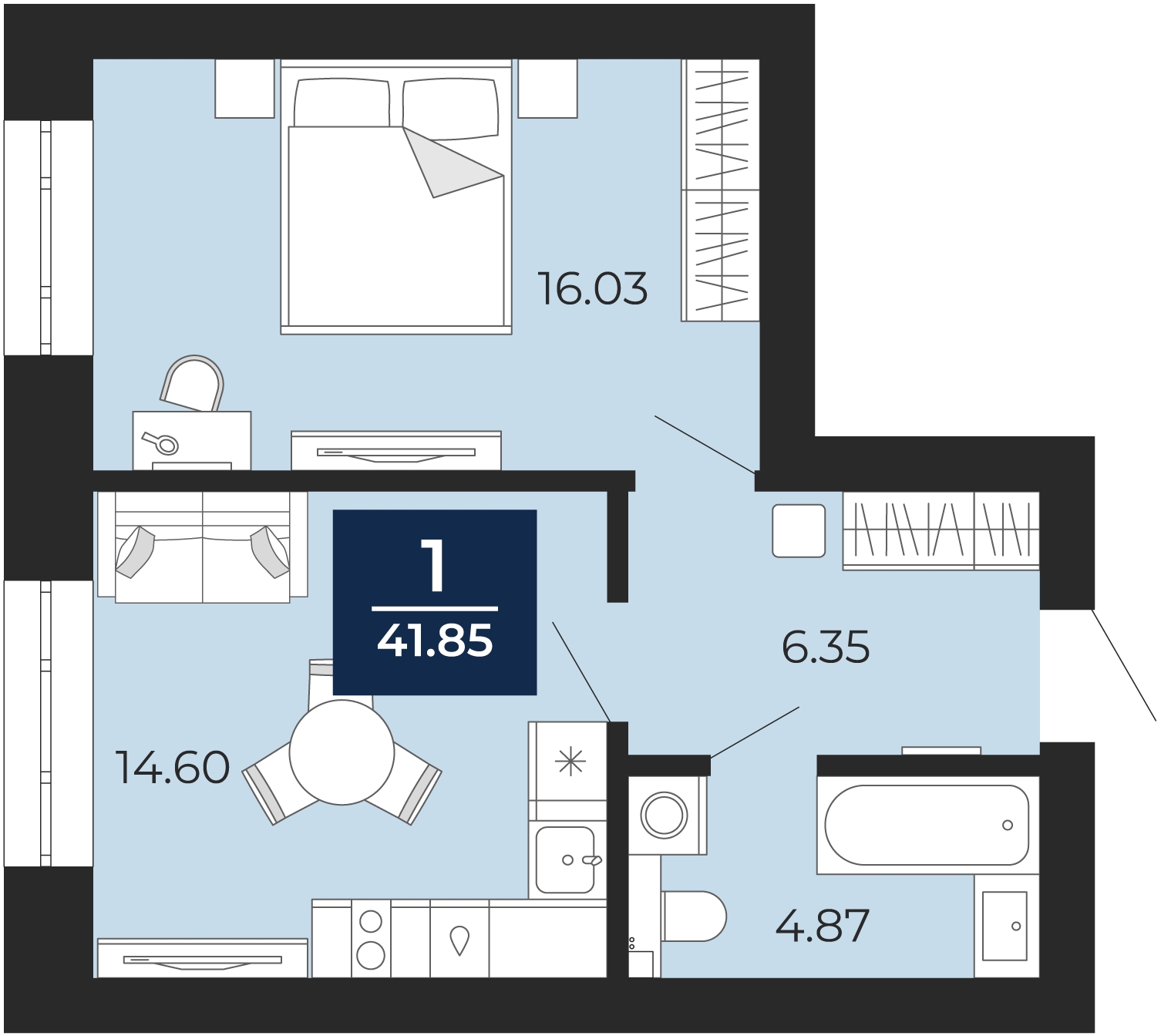1-комнатная квартира (Студия) в ЖК Южные сады на 19 этаже в 1 секции. Сдача в 1 кв. 2024 г.