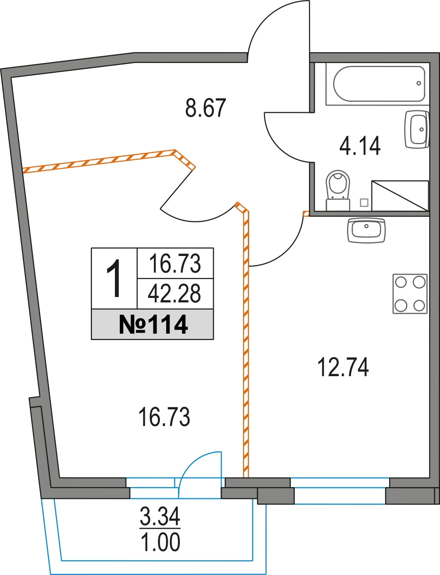 1-комнатная квартира (Студия) с отделкой в ЖК N'ICE LOFT на 8 этаже в 1 секции. Сдача в 1 кв. 2024 г.