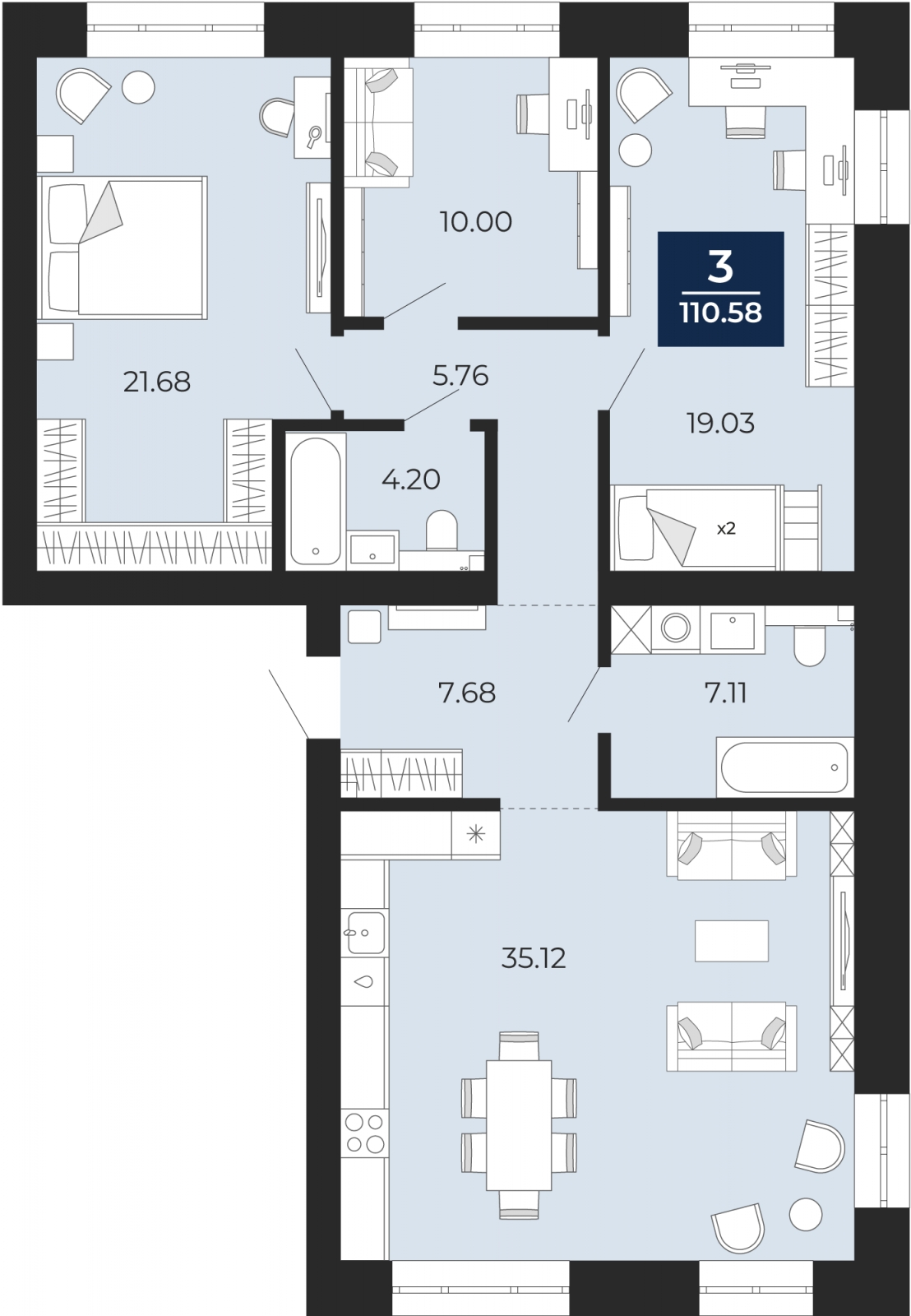 1-комнатная квартира в ЖК Квартал Che на 2 этаже в 11 секции. Сдача в 2 кв. 2023 г.