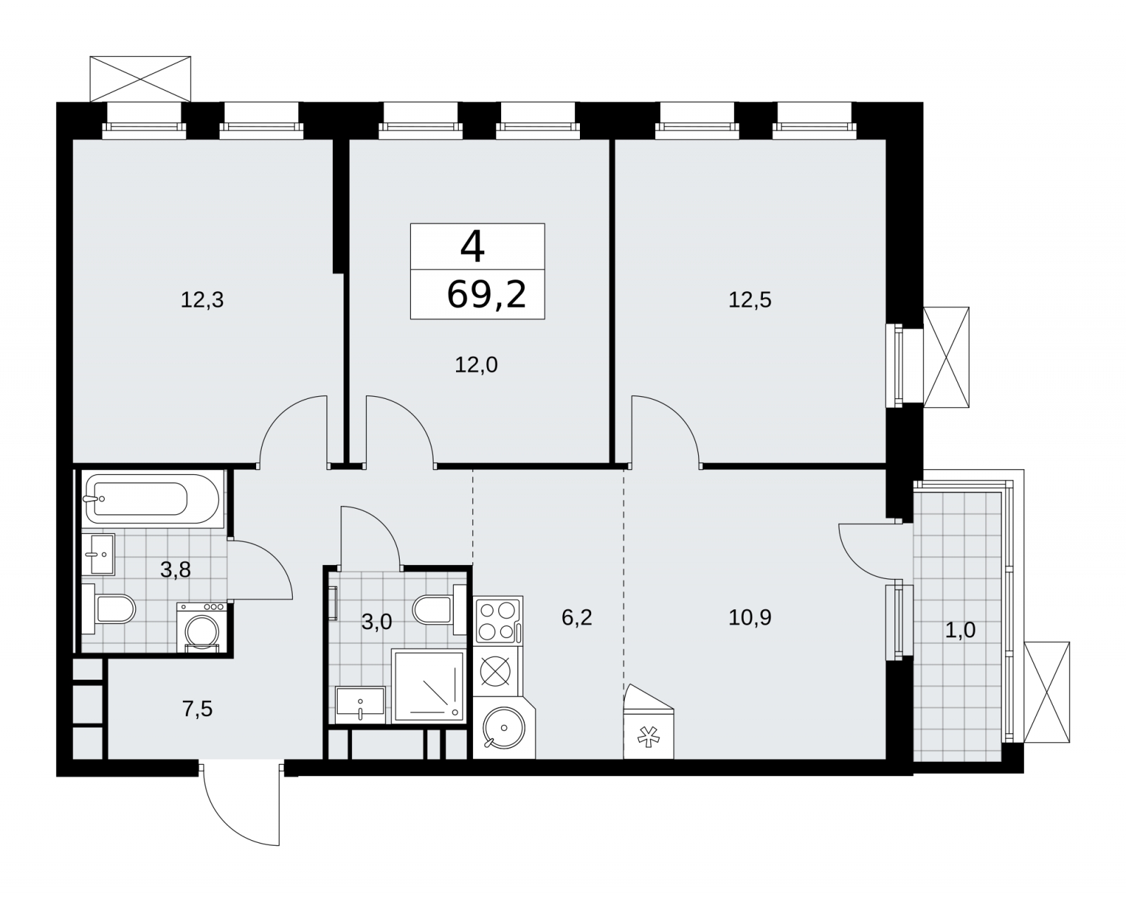 3-комнатная квартира с отделкой в ЖК Скандинавия на 4 этаже в 1 секции. Сдача в 2 кв. 2026 г.