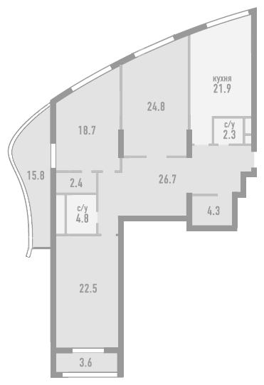 3-комнатная квартира в ЖК Розмарин на 11 этаже в 2 секции. Дом сдан.