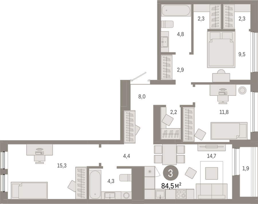 1-комнатная квартира с отделкой в ЖК Moments на 22 этаже в 1 секции. Сдача в 1 кв. 2027 г.