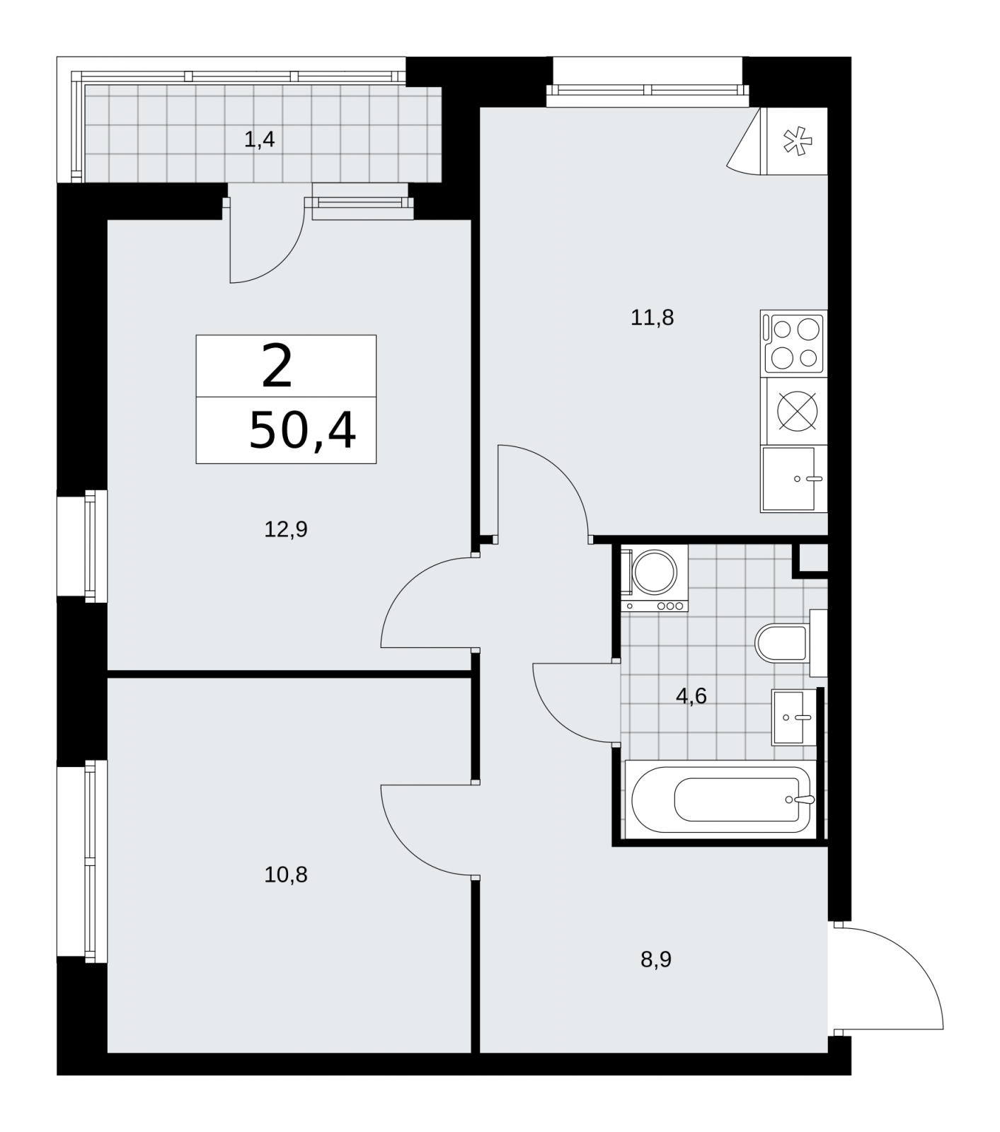 1-комнатная квартира с отделкой в ЖК Скандинавия на 2 этаже в 1 секции. Сдача в 2 кв. 2026 г.