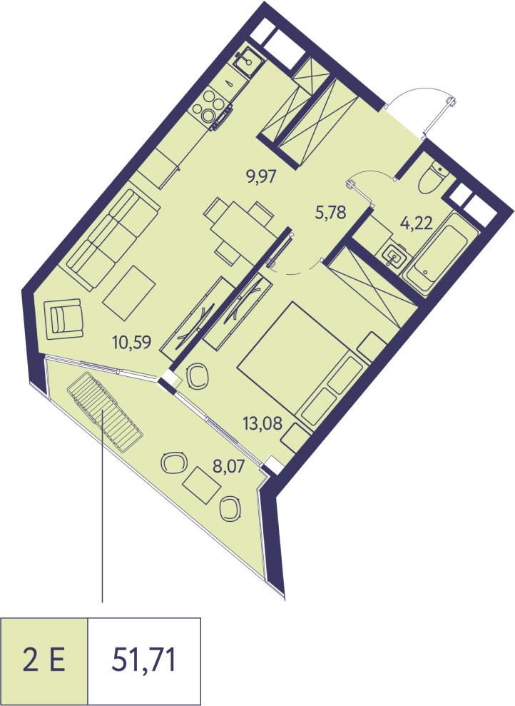 2-комнатная квартира с отделкой в ЖК А101 Лаголово на 6 этаже в 1 секции. Сдача в 3 кв. 2025 г.