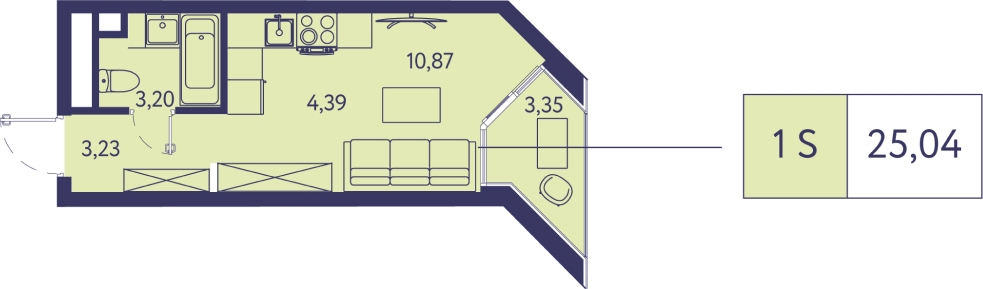 1-комнатная квартира (Студия) с отделкой в ЖК А101 Лаголово на 6 этаже в 1 секции. Сдача в 3 кв. 2025 г.