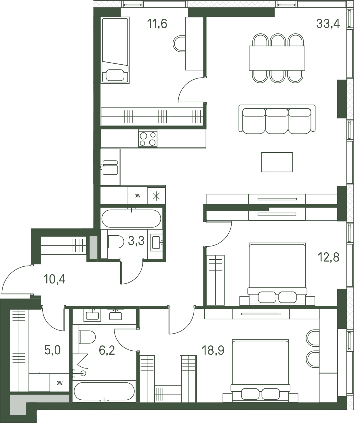 3-комнатная квартира с отделкой в ЖК Преображенский на 10 этаже в 3 секции. Сдача в 3 кв. 2026 г.