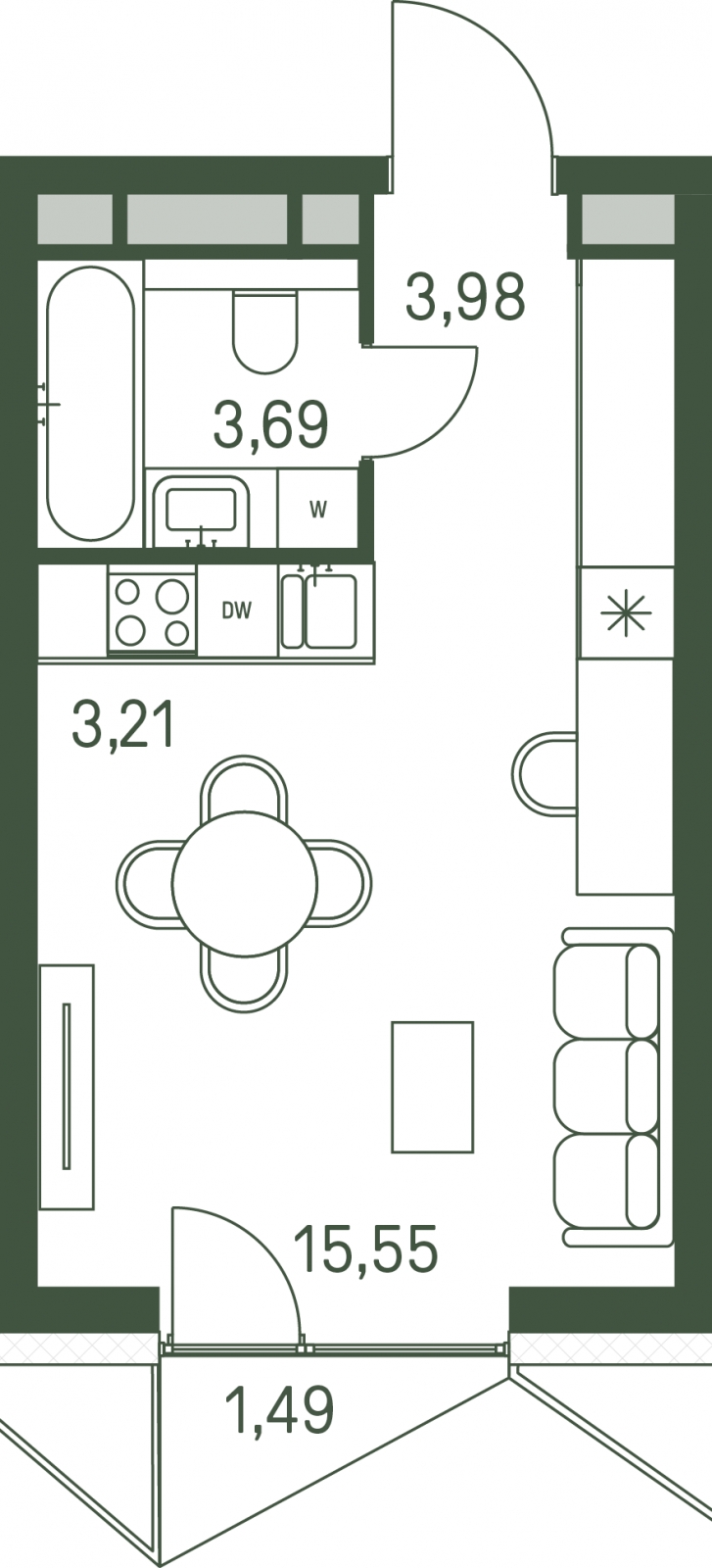 1-комнатная квартира (Студия) с отделкой в ЖК А101 Лаголово на 7 этаже в 1 секции. Сдача в 3 кв. 2025 г.