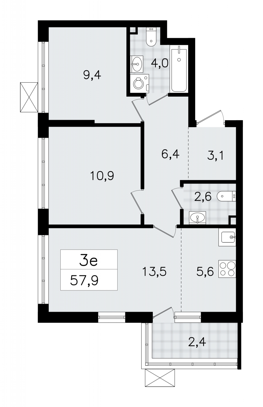 3-комнатная квартира в ЖК Приморский квартал на 4 этаже в 6 секции. Дом сдан.