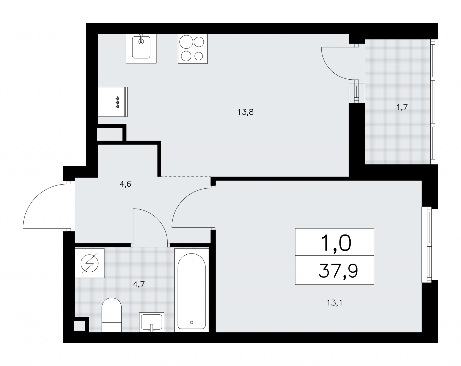 1-комнатная квартира (Студия) в ЖК Приморский квартал на 2 этаже в 5 секции. Сдача в 2 кв. 2025 г.