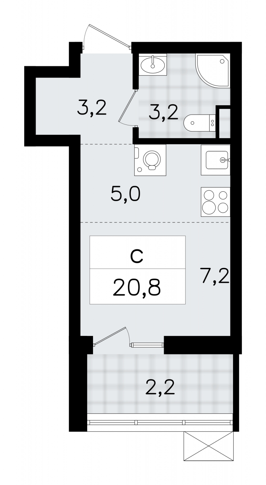 2-комнатная квартира в ЖК Upside Towers на 42 этаже в 1 секции. Сдача в 2 кв. 2026 г.