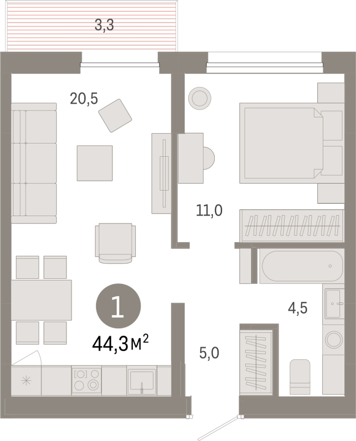 1-комнатная квартира с отделкой в ЖК А101 Всеволожск на 8 этаже в 1 секции. Сдача в 3 кв. 2025 г.