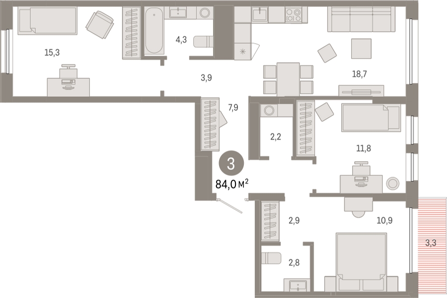 2-комнатная квартира в ЖК А101 Лаголово на 6 этаже в 1 секции. Сдача в 1 кв. 2026 г.
