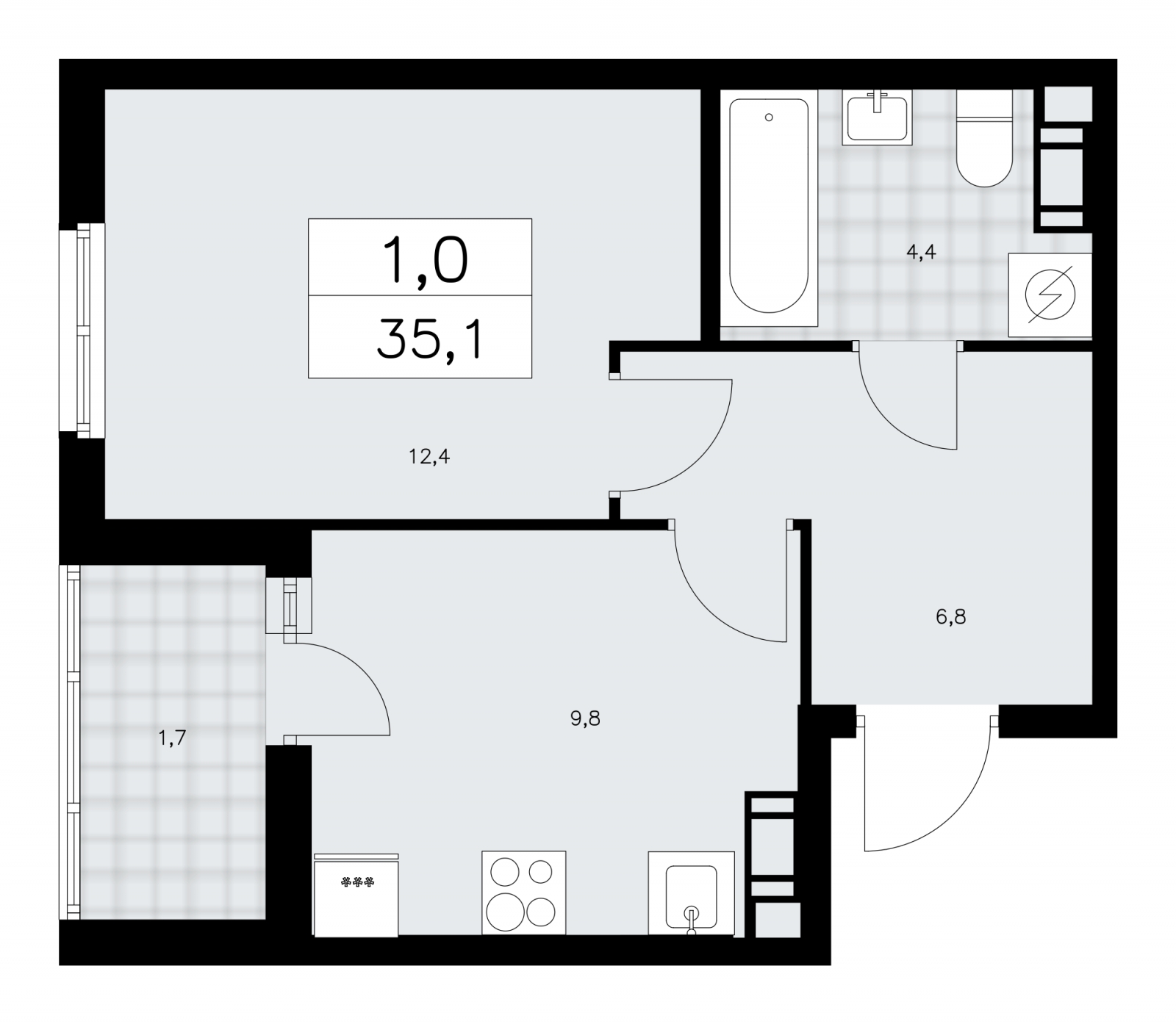 1-комнатная квартира в ЖК А101 Лаголово на 6 этаже в 1 секции. Сдача в 1 кв. 2026 г.