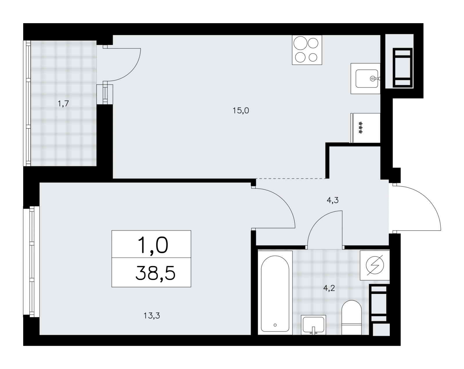 1-комнатная квартира (Студия) с отделкой в ЖК А101 Всеволожск на 9 этаже в 2 секции. Сдача в 3 кв. 2025 г.