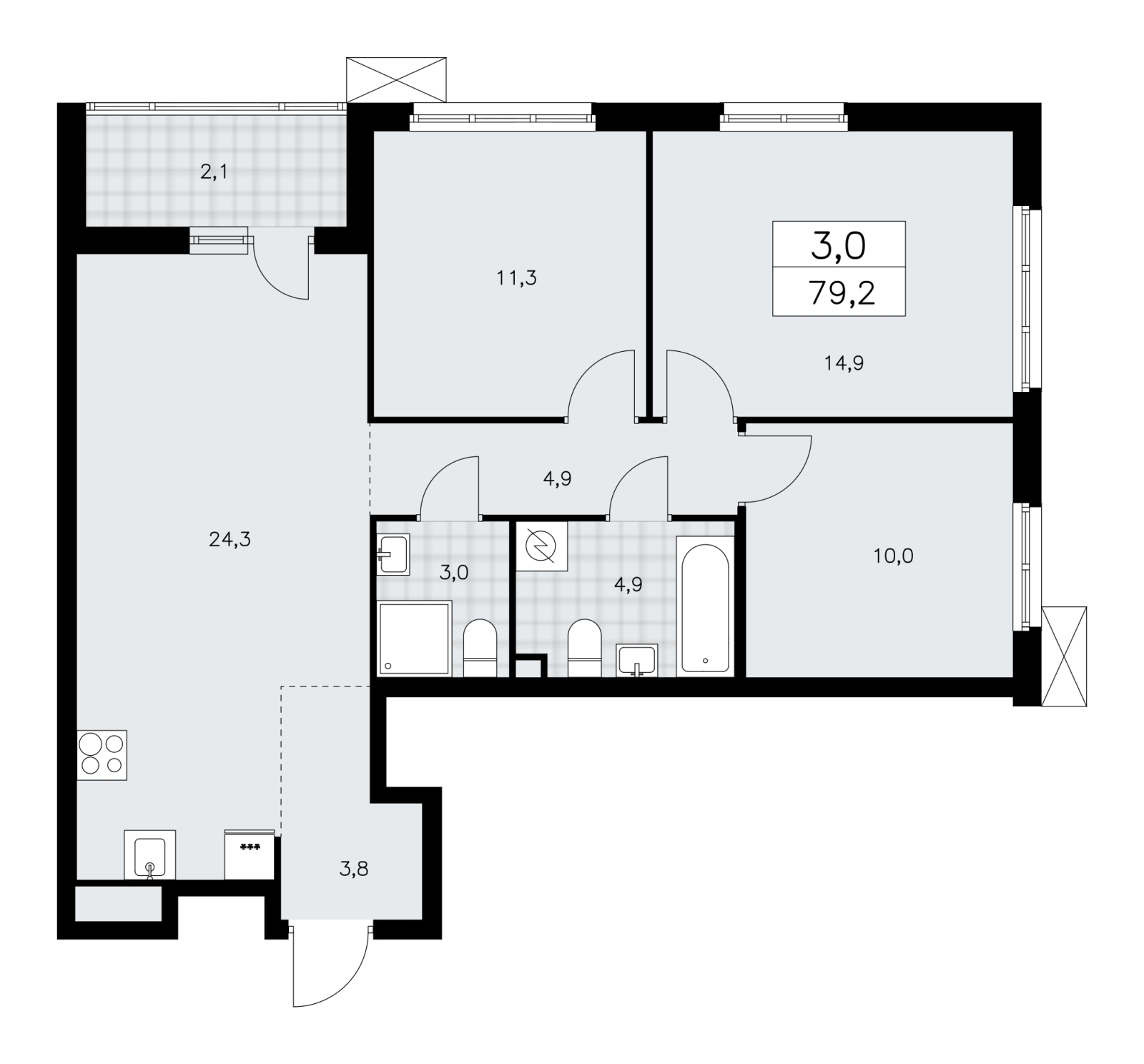 3-комнатная квартира с отделкой в ЖК Родные кварталы на 7 этаже в 5 секции. Сдача в 4 кв. 2026 г.