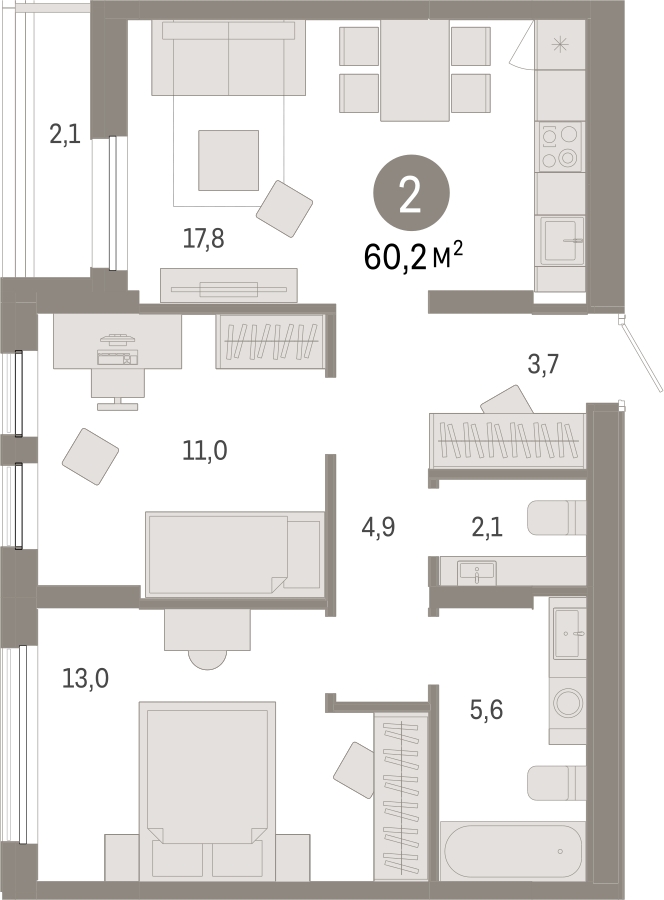 1-комнатная квартира в ЖК А101 Лаголово на 9 этаже в 2 секции. Сдача в 1 кв. 2026 г.