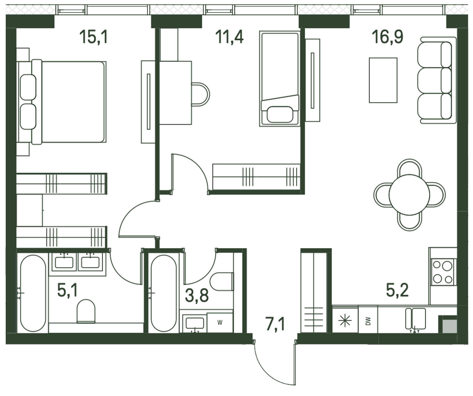2-комнатная квартира с отделкой в ЖК Остров на 13 этаже в 1 секции. Сдача в 2 кв. 2024 г.