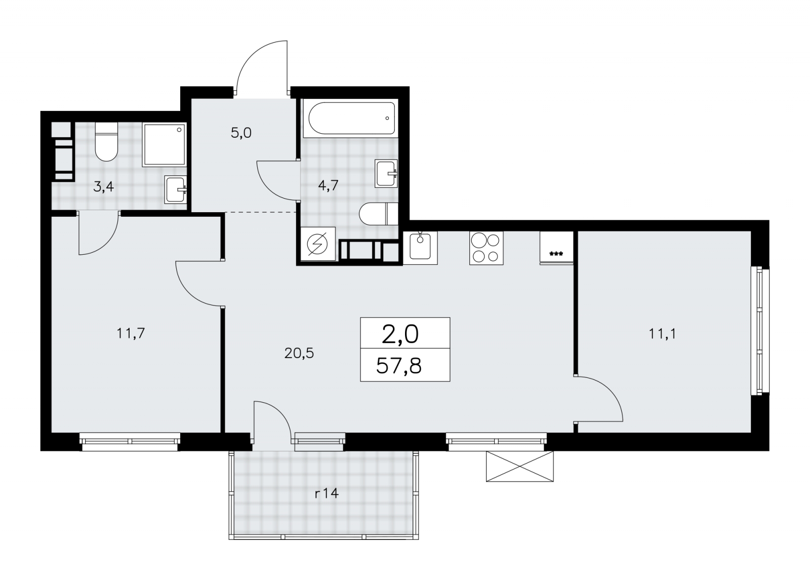 1-комнатная квартира с отделкой в ЖК Преображенский на 2 этаже в 2 секции. Сдача в 3 кв. 2026 г.