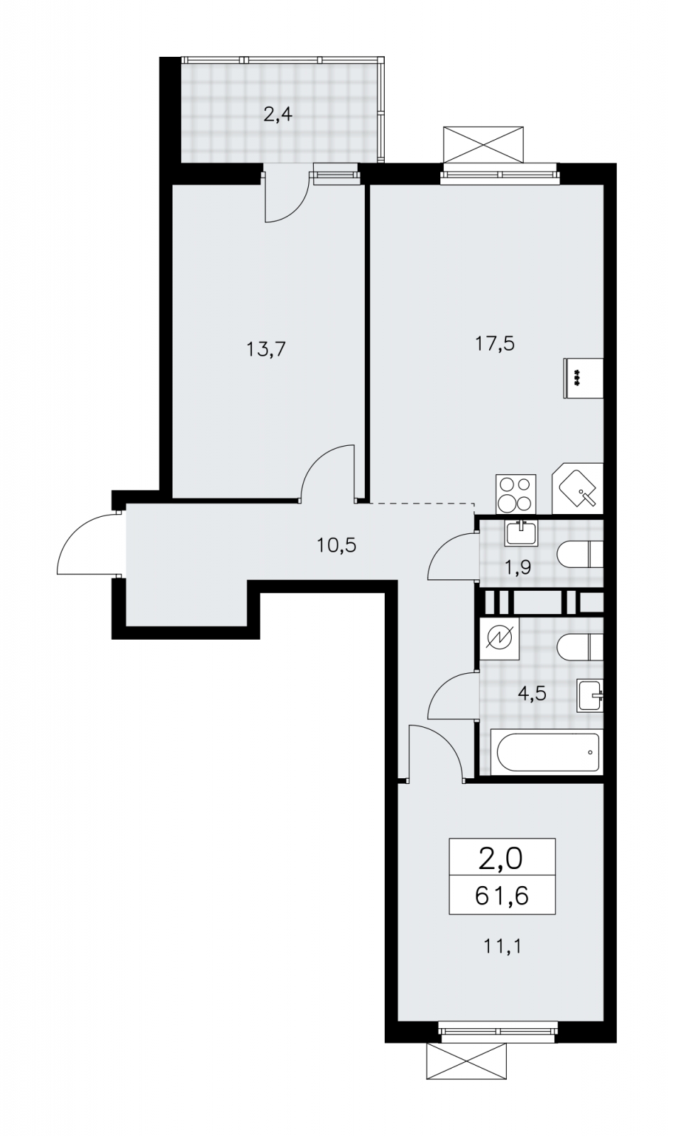 2-комнатная квартира в ЖК Приморский квартал на 2 этаже в 1 секции. Сдача в 2 кв. 2025 г.