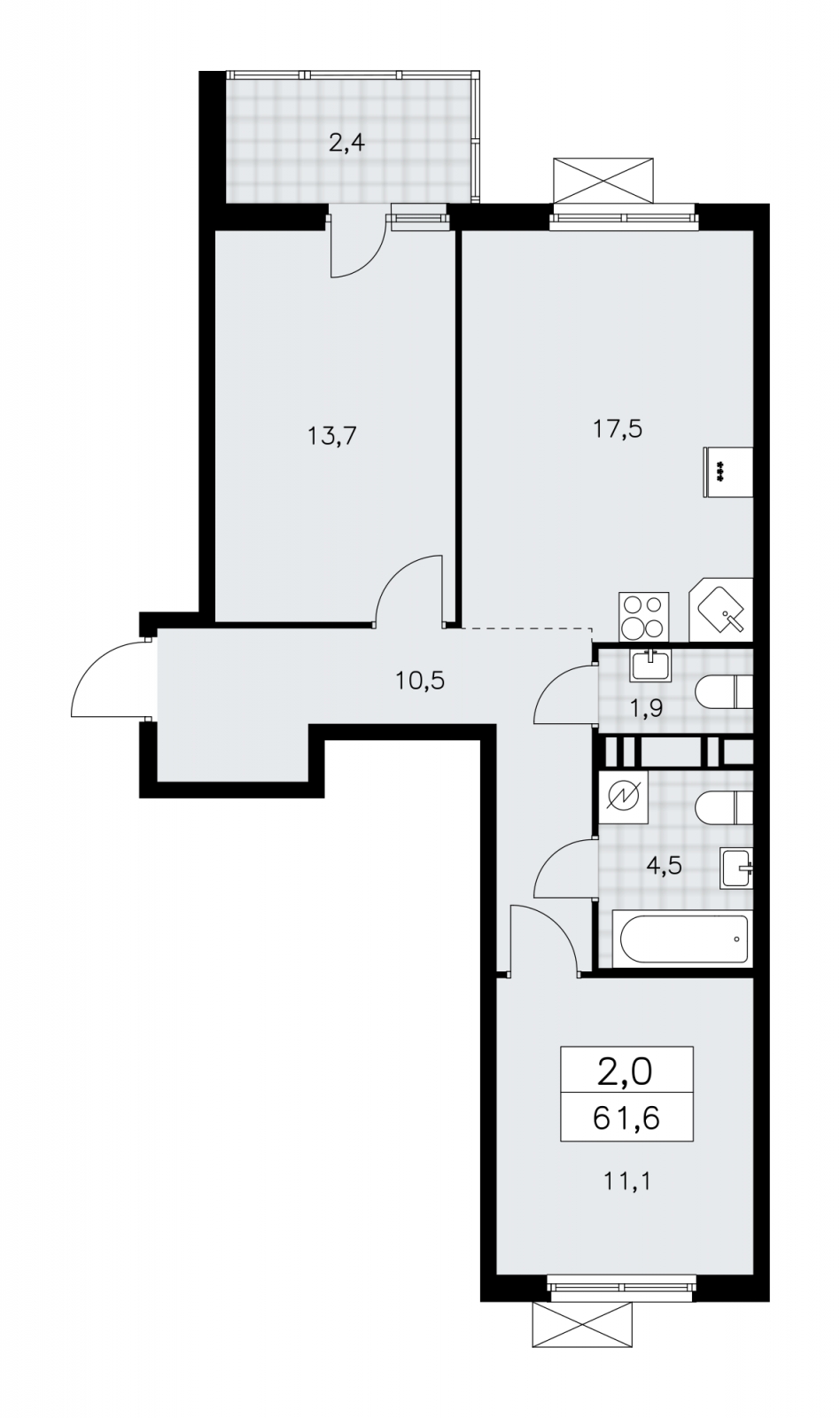 1-комнатная квартира с отделкой в ЖК Преображенский на 9 этаже в 4 секции. Сдача в 3 кв. 2026 г.