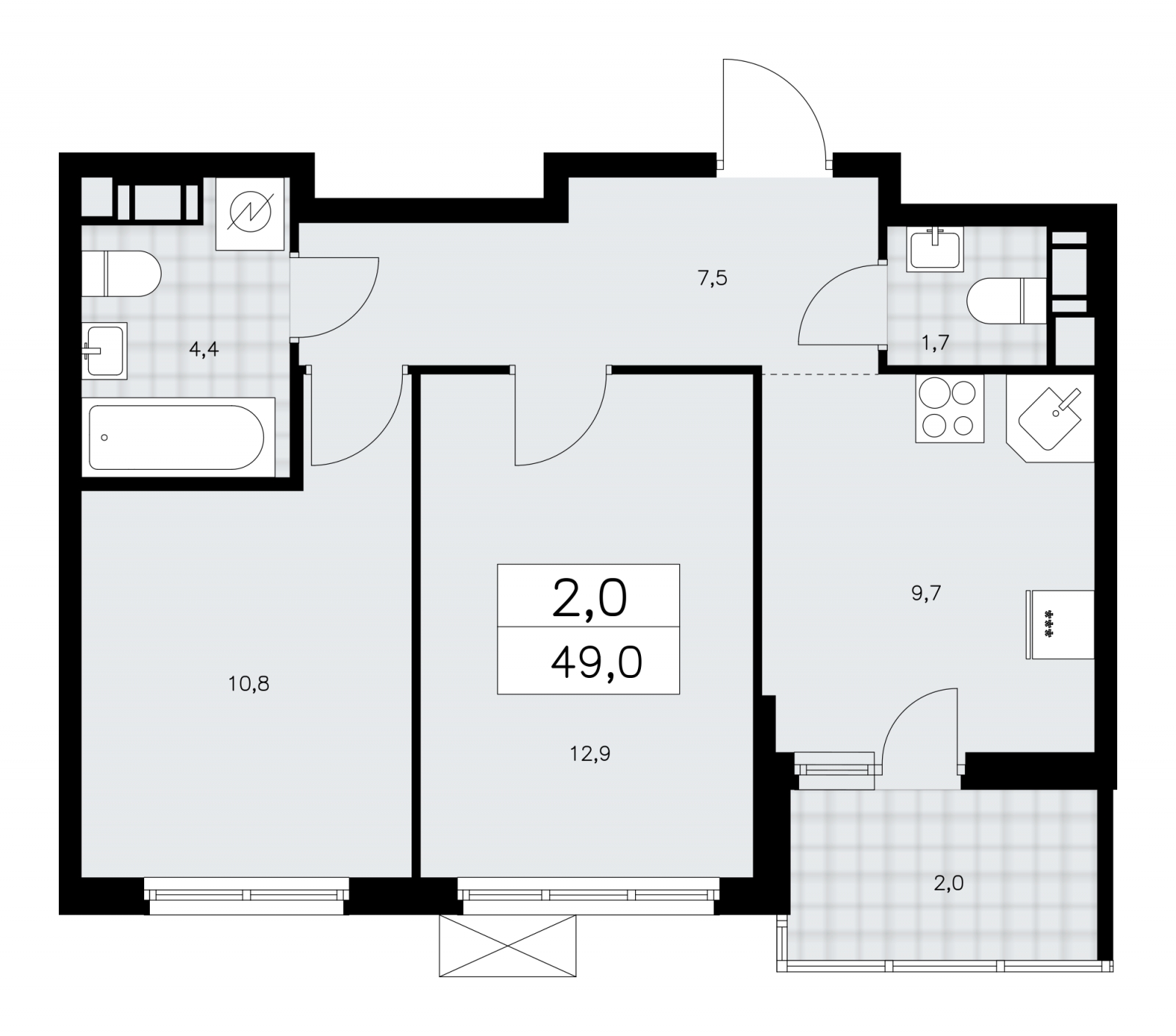 1-комнатная квартира в ЖК Приморский квартал на 13 этаже в 2 секции. Сдача в 2 кв. 2025 г.