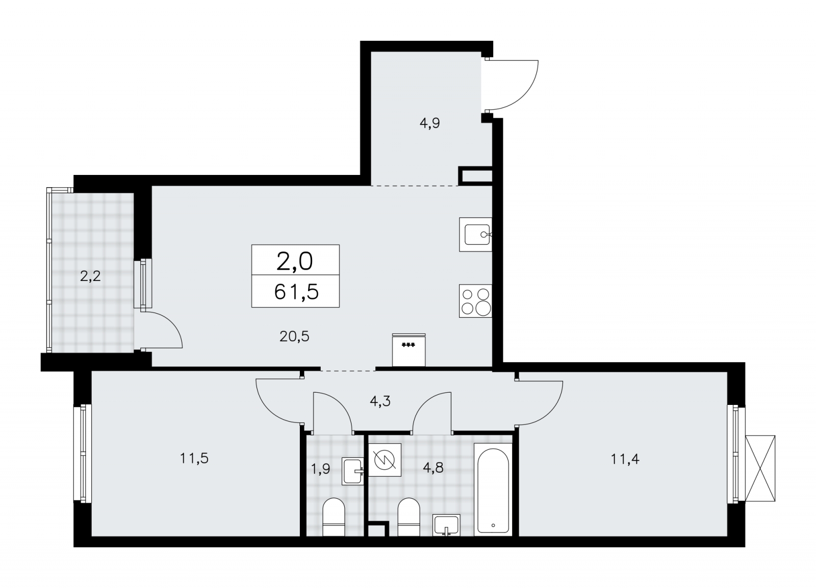 2-комнатная квартира с отделкой в ЖК А101 Лаголово на 2 этаже в 3 секции. Сдача в 1 кв. 2026 г.