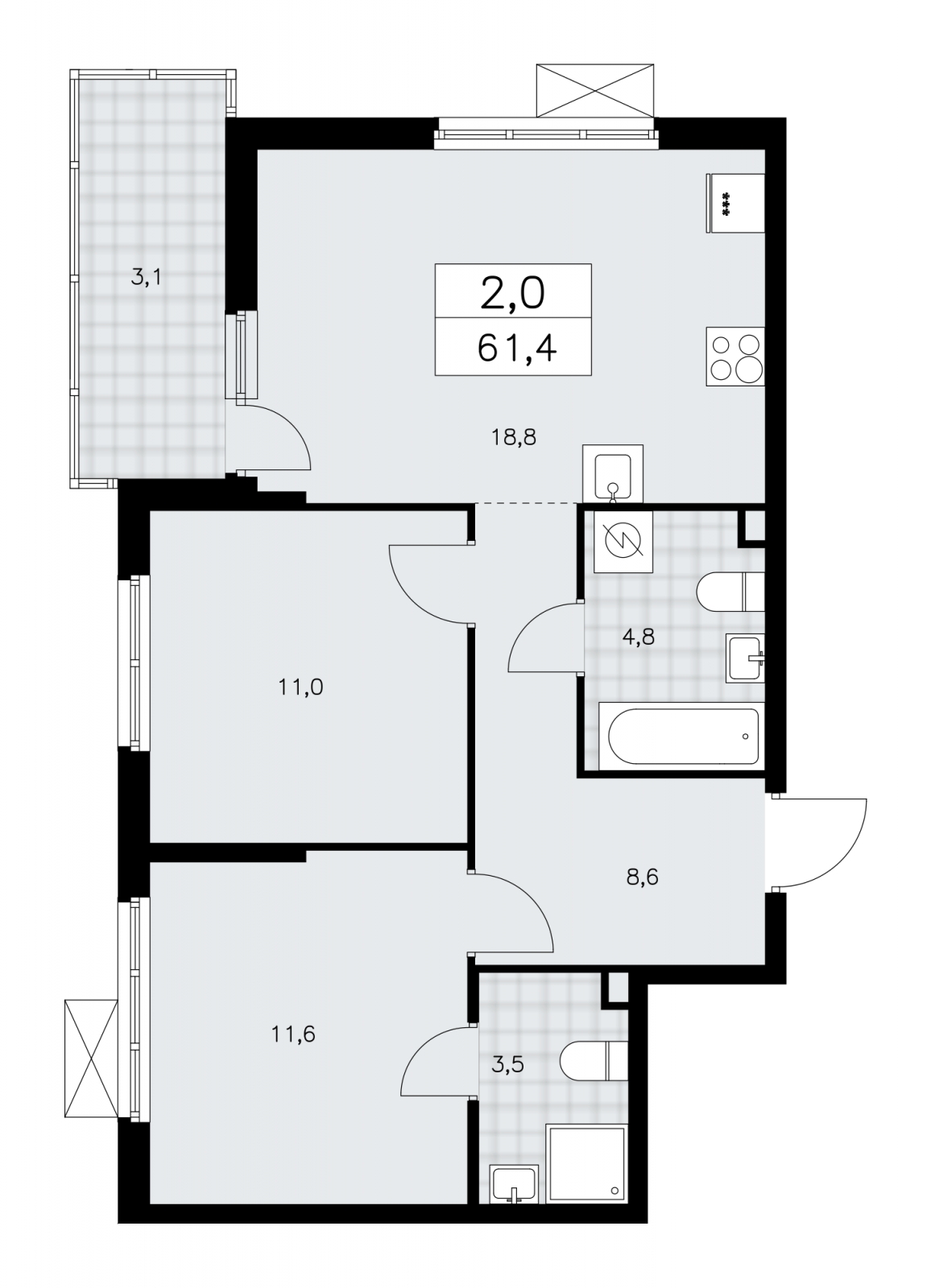 2-комнатная квартира с отделкой в ЖК А101 Лаголово на 2 этаже в 3 секции. Сдача в 1 кв. 2026 г.