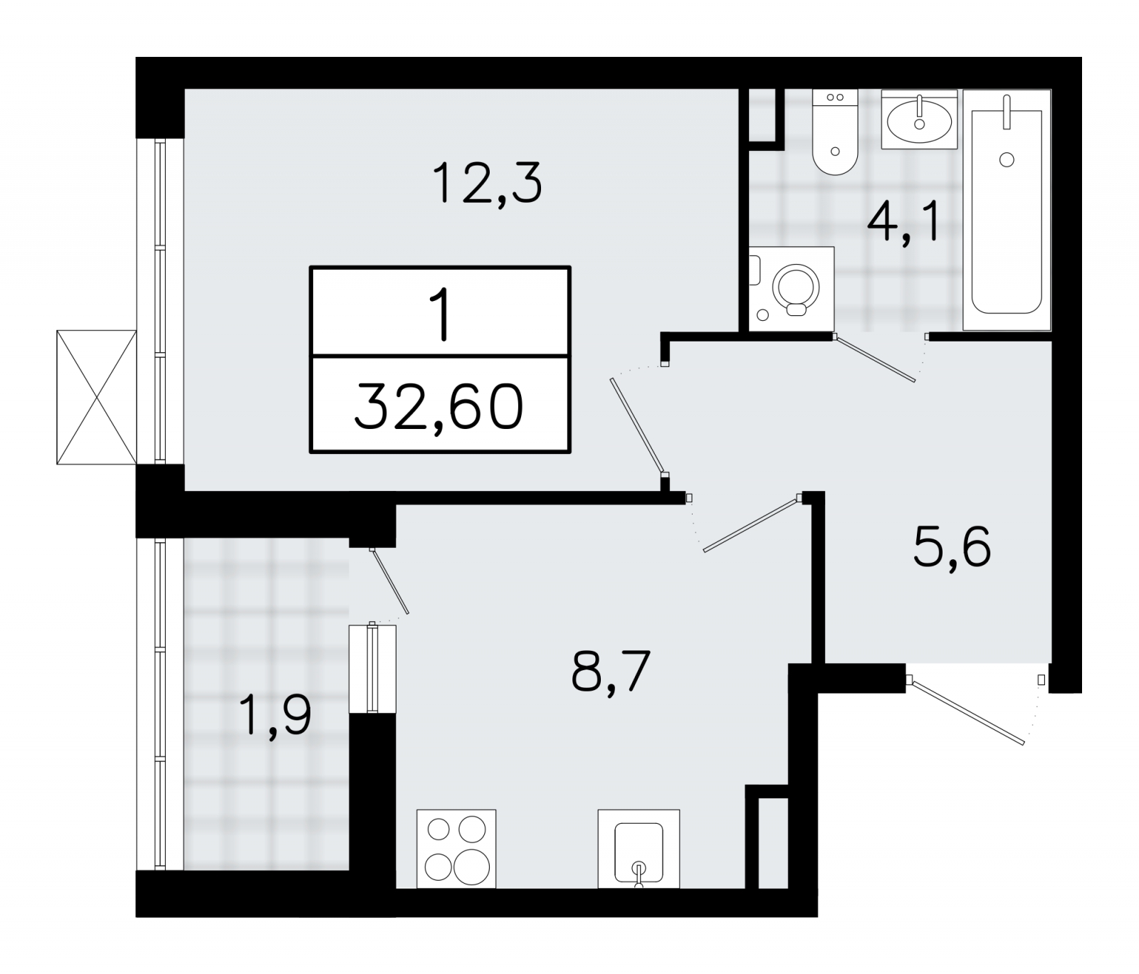 1-комнатная квартира (Студия) с отделкой в ЖК Moments на 2 этаже в 1 секции. Сдача в 1 кв. 2027 г.