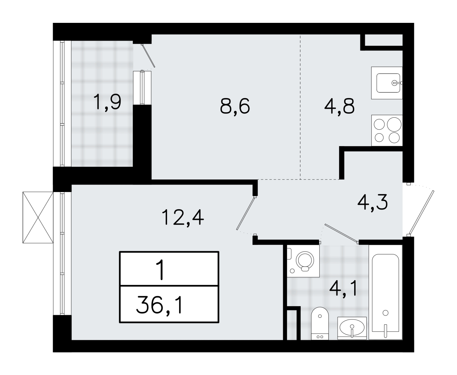 1-комнатная квартира в ЖК Приморский квартал на 14 этаже в 1 секции. Сдача в 2 кв. 2025 г.