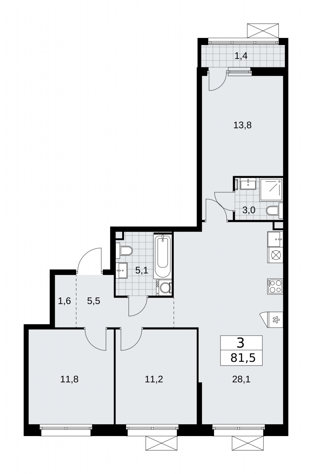 3-комнатная квартира с отделкой в ЖК Скандинавия на 10 этаже в 1 секции. Сдача в 2 кв. 2026 г.