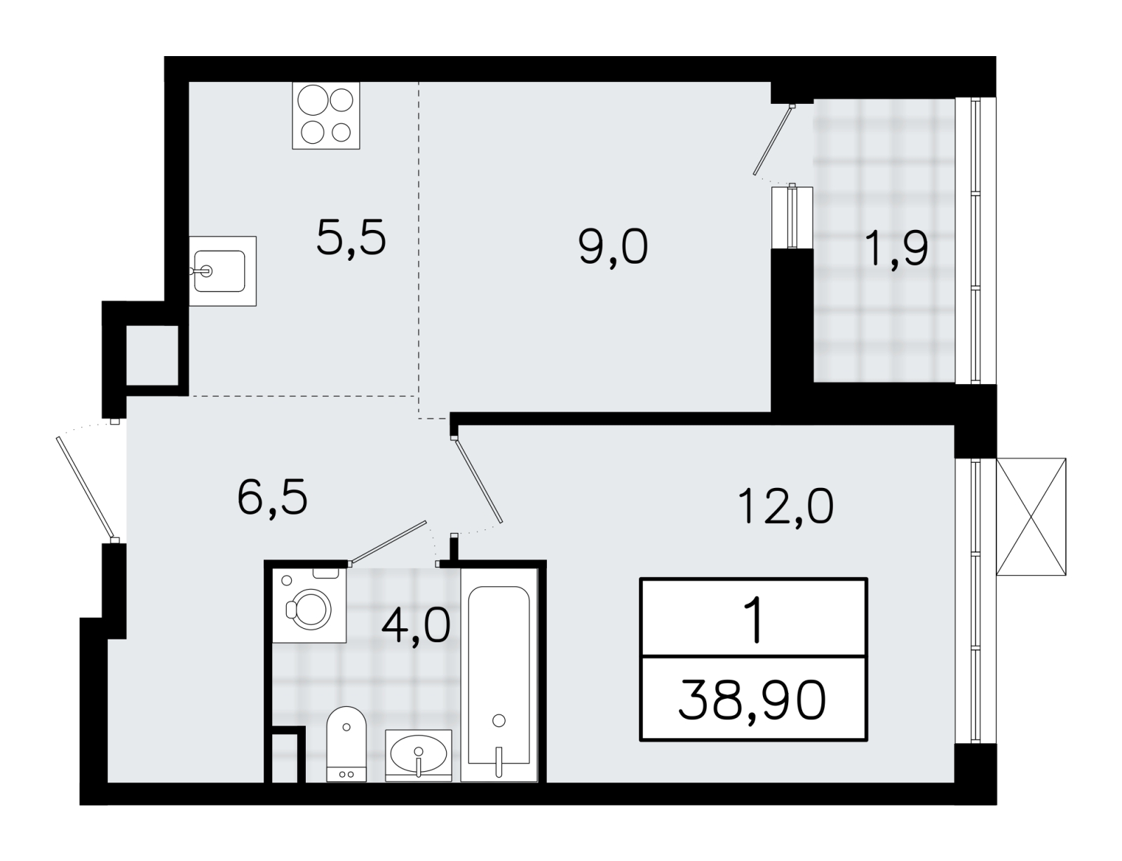 1-комнатная квартира (Студия) в ЖК А101 Лаголово на 2 этаже в 2 секции. Сдача в 1 кв. 2026 г.